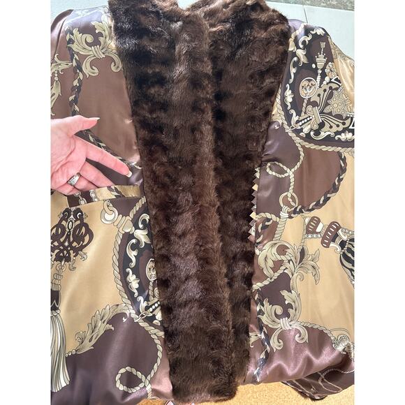 Dennis Basso Coat Women's Size Large Brown Faux Fur Lined Snow Winter Jacket - Picture 10 of 15